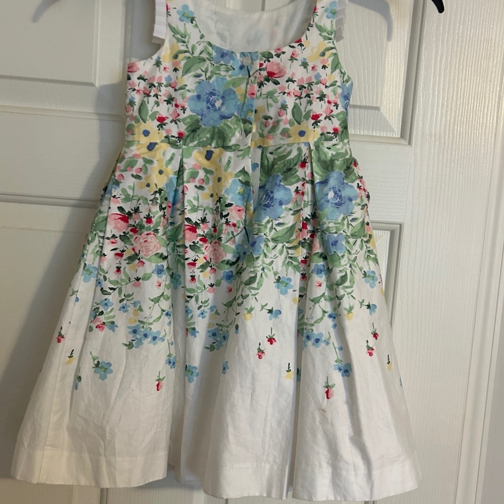 Janie and Jack White Floral Watercolor Dress Blue Pink Blooms matching hair bow.